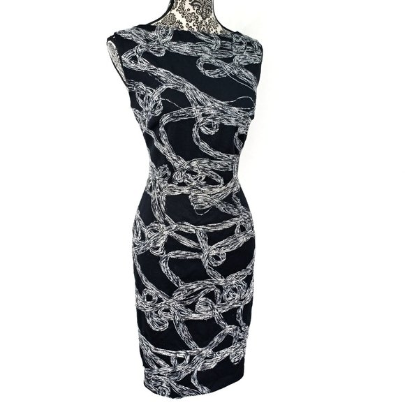CACHE Sleeveless Embroidered Scroll Pattern Stretch Sheath Dress 10 - Picture 3 of 5